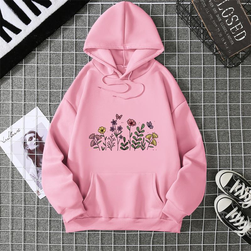 Rose Butterfly Impossible Letter Graphic Print Women Sweatshirt Fashion Hooded Loose Casual Hoodies Fleece Soft Clothing
