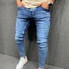 Jeans da uomo per tutte le stagioni a vita media, elasticità media, cotone, lavati, casual, gamba stretta
