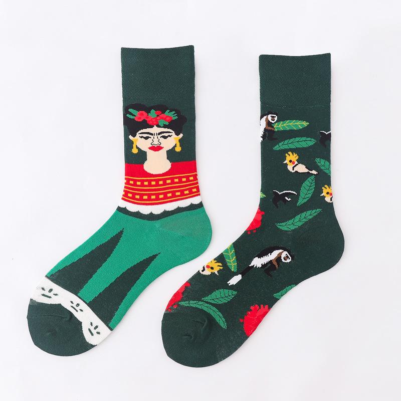 Personalized Cartoon AB Mismatched Socks Fashion Crew Couple Cotton Socks Women's Fancy Flower Fruit Tiger Print Funny Socks