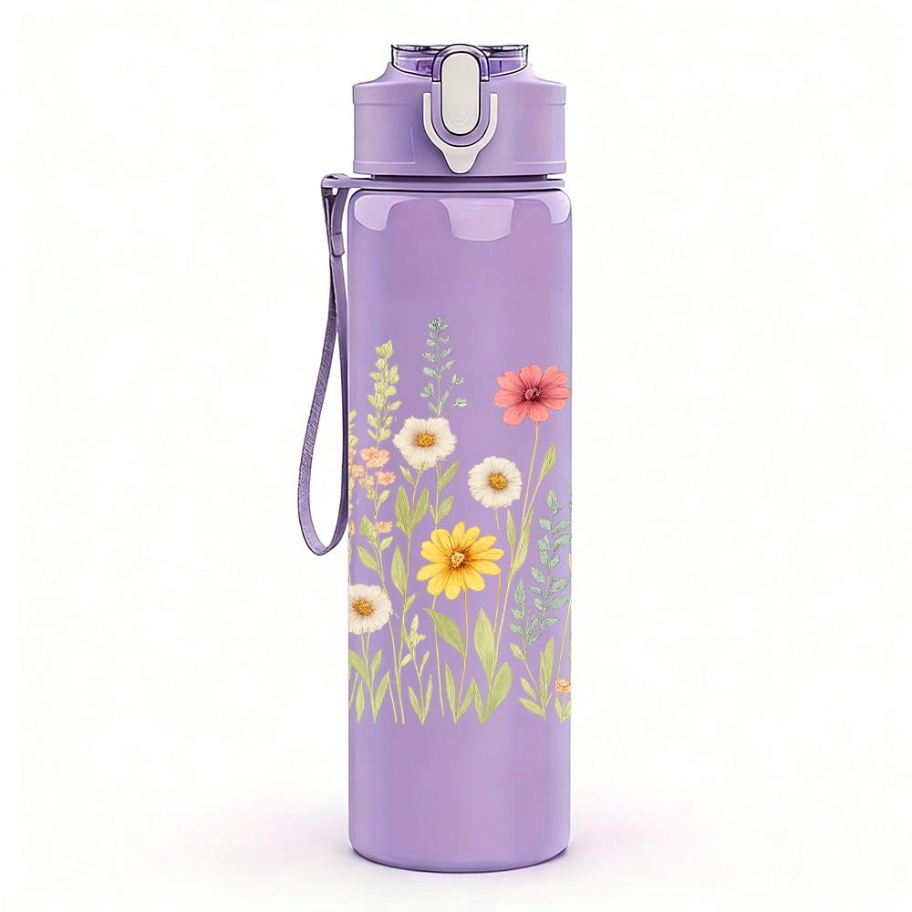1PC Wild Daisy Bouquet Art 750ml Color Plastic Sports Water Bottle Leakproof Flip Straw Lid Suitable for Sports Office Home Use