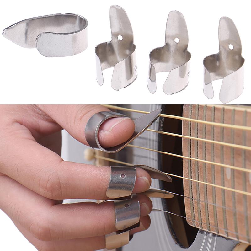 4Pcs Guitar Accessories Finger Picks Plectrums Metal Slide Tools