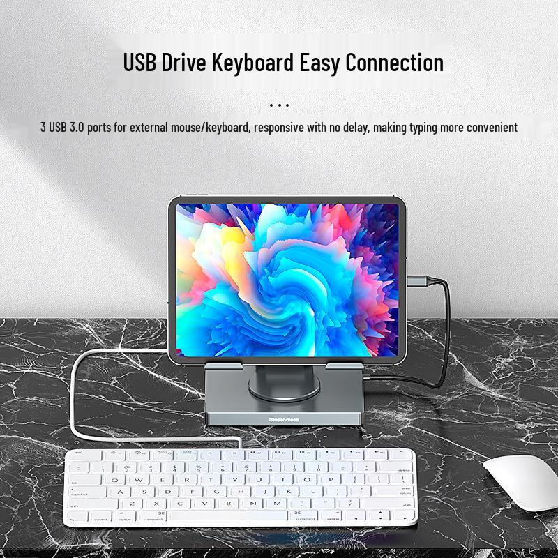 4K60Hz USB-C Docking Station with Gigabit Ethernet, USB 3.2 Converter, and Rotating Stand for Phones and Tablets
