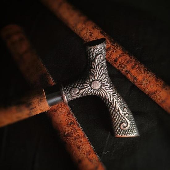 Hand-Carved Wooden Walking Stick,  Copper Floral Handle