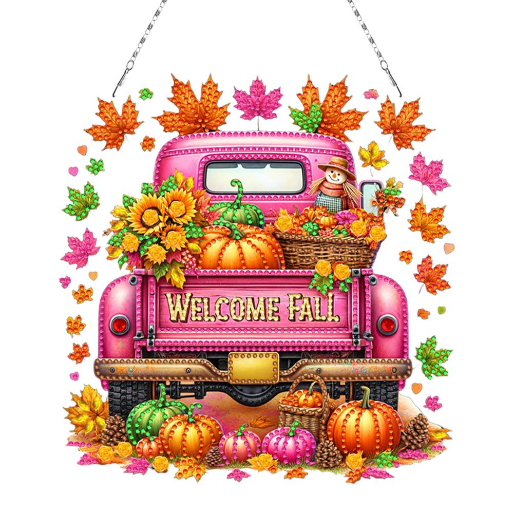 Herbst LKW 2D Flach DIY Hängende Diamantkunst-Kits Diamantmalerei Set Strass Diamantkunst Fensteranhänger Wand Tür Dekoration