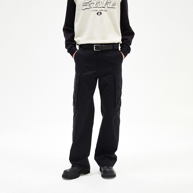 

HM Men s Casual Pants Fall 2025 New Arrival Loose Mid Waist Wide Leg Canvas Cargo Pants 1252103