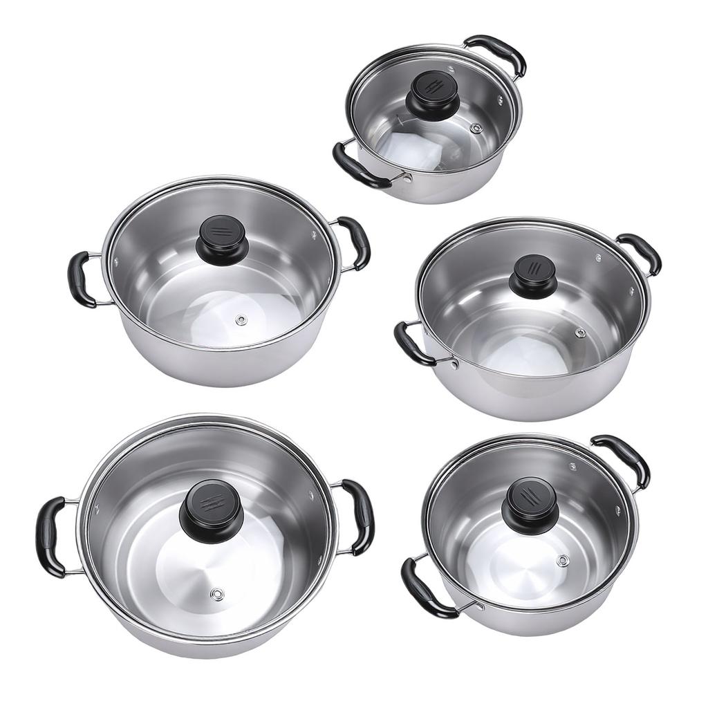 5PCS Cookware Set with Glass Lids Stainless Steel Milk Pot Kitchen Cooking Set for Induction Cooktop