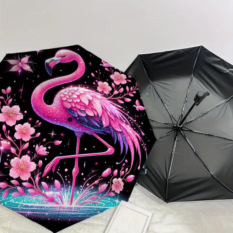 1pc Flamingo Fantasy Floral Night Umbrella with Plastic Handle,Suitable for All Seasons Home Travel Outdoor UmbrellaDD713