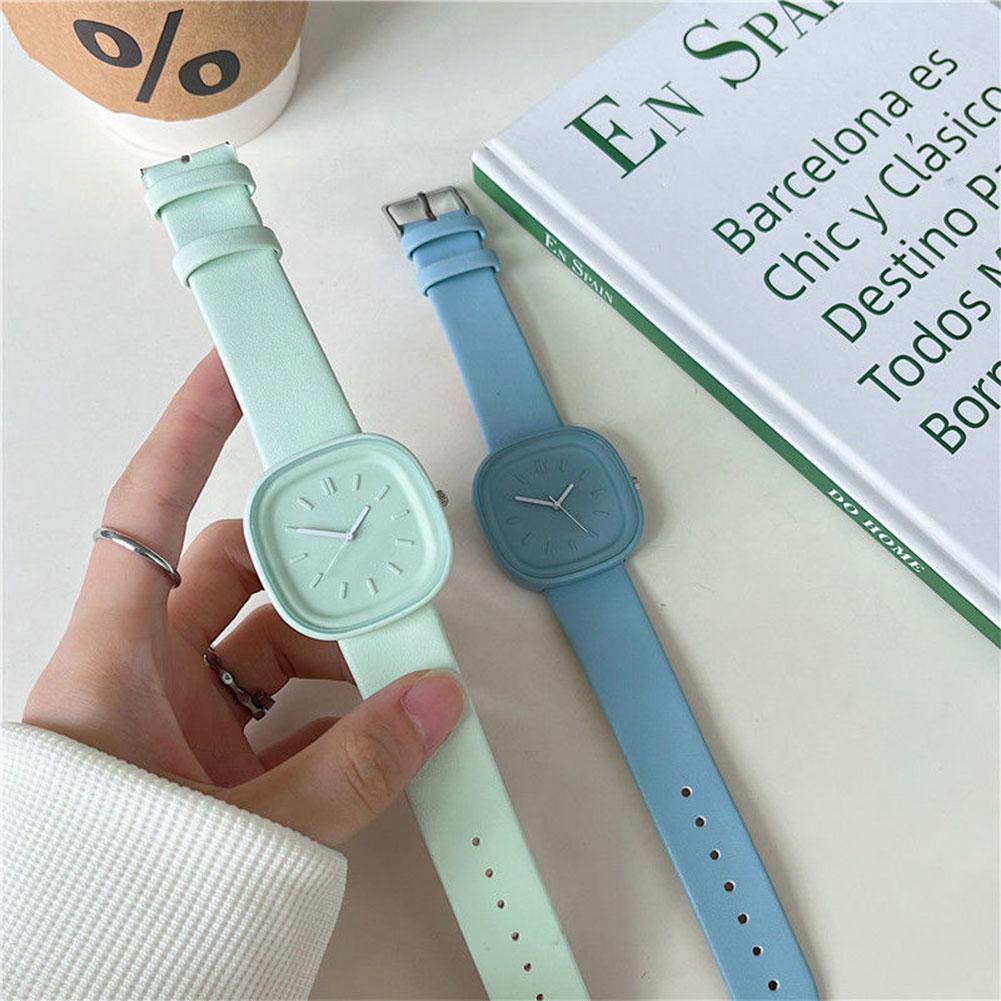 Creative Fashionable Macaron Color Square Watch Multicolored PU Watchband Quartz Watch Women Casual Watch