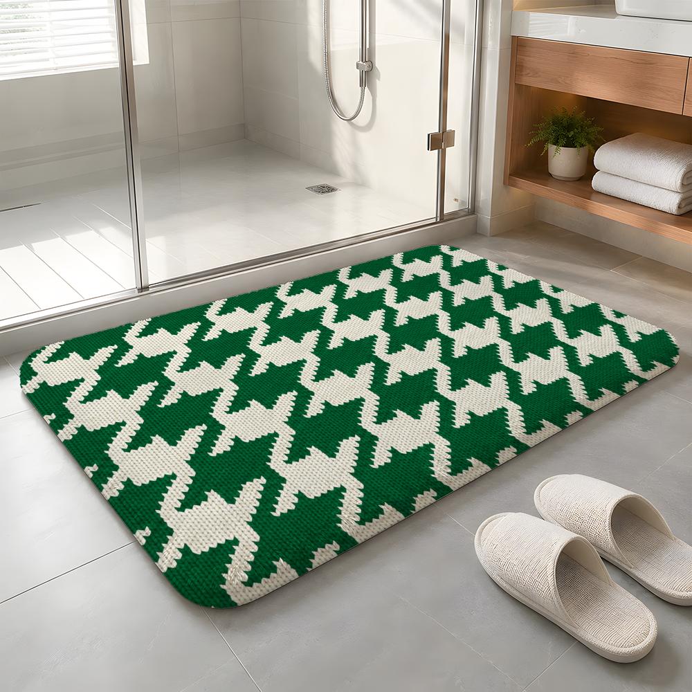 Emerald Knit Rhythm Floor Mat Machine Washable Soft Flannel Area Rug, Non-Slip Absorbent Floor Mat for Living Room Bedroom