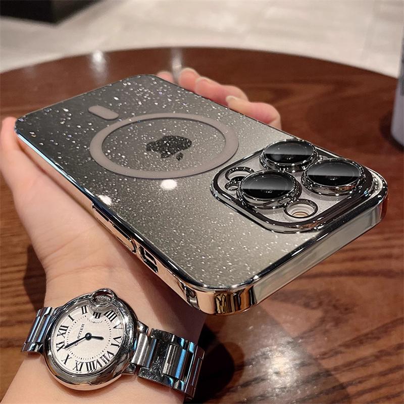 Luxury Plating Glitter For Magsafe Magnetic Wireless Charge Case For iPhone 16 15 14 Plus 13 12 Pro Max 11 Hard PC Thin Cover