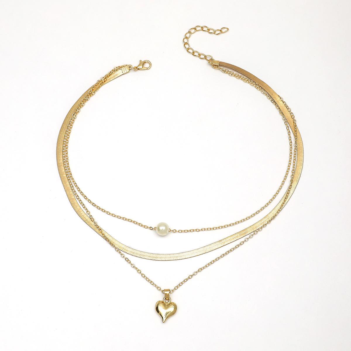European and American Cross-Border Simple Pearl Heart Multi-Layer Necklace