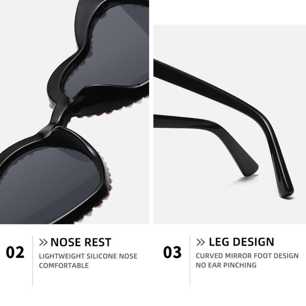 Travel Accessories Sun-Protective Heart-Shaped Sunglasses Hip Hop Rhinestone Decoration Driving Glasses Eyewear Party Glasses