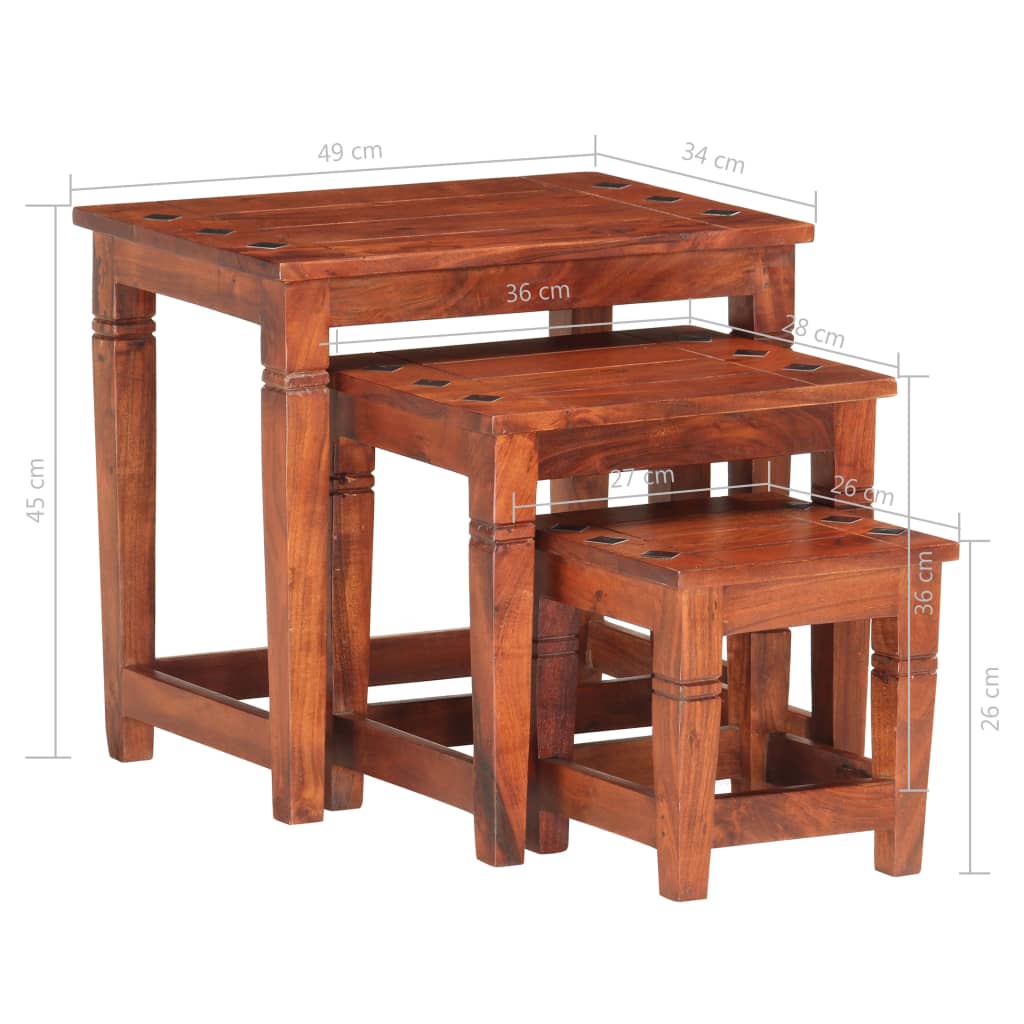 3 Piece Solid Acacia Wood Nesting Tables