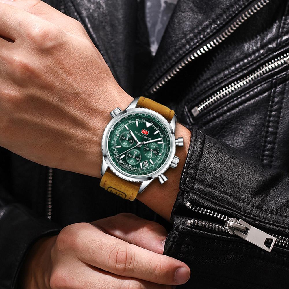 Reloj Deportivo de Moda para Hombre Marca de Lujo Multifunción Cuarzo Relojes Impermeables Correa de Cuero Genuino Luminoso