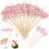 100Pcs Bow Toothpicks for Appetizers, 4.7 Inch Natural Bamboo Cocktail Picks for Cake Dessert Food Fruit Party