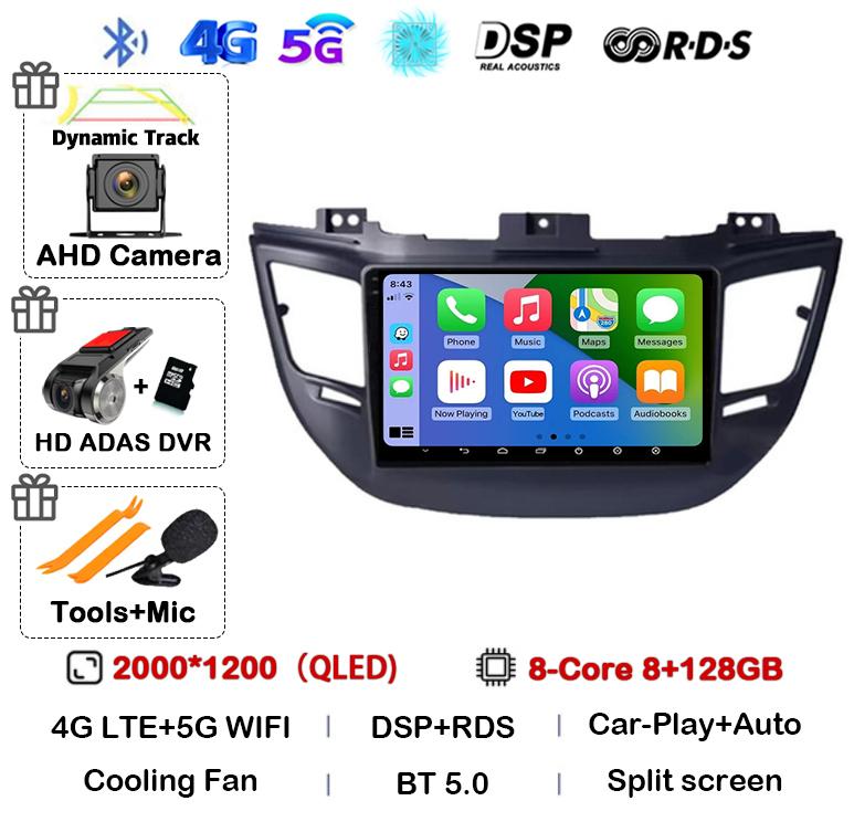 Android 14 Carplay Auto For Hyundai Tucson IX35 3 2015 2016 2017 2018 DSP 2Din Car Radio Multimedia Player GPS 4G+WIFI Stereo BT