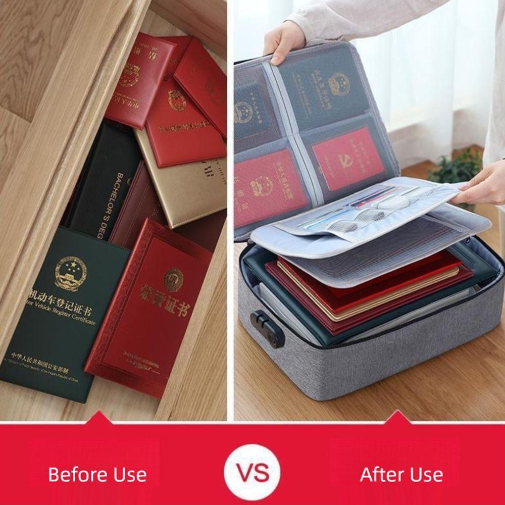 3-Layer Travel Tote Bag with Lock Zipper Portable Storage Bag File Storage Case  Certificate Case