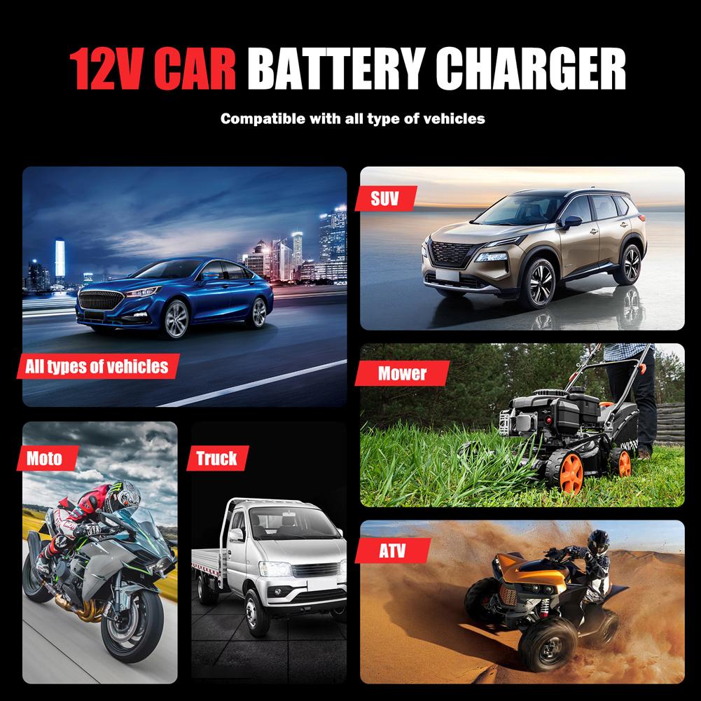 12V 8A Car Battery Charger 3 Stage Charging Smart Full Automatic Charger Digital Pulse Repair Charger for Car Motorcycle