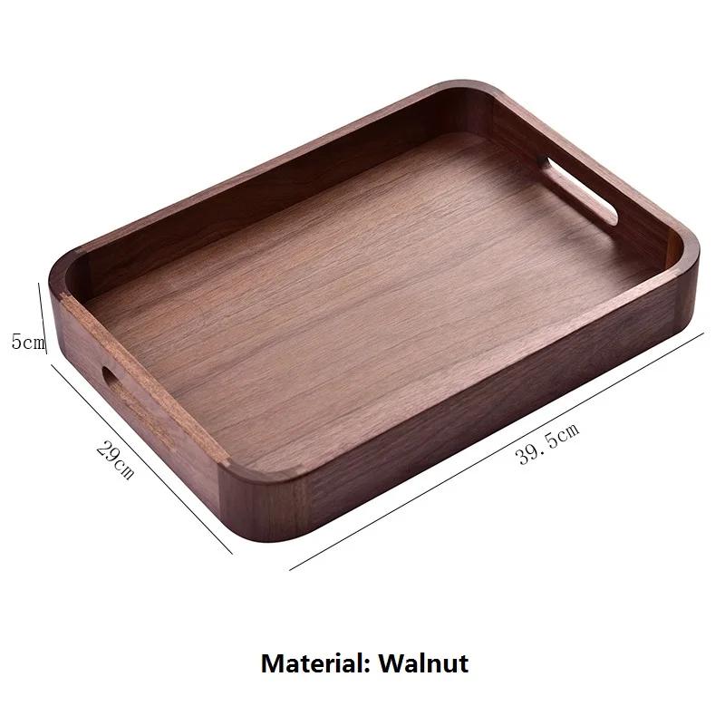 HeMu-Black Walnut Mortise and Tenon, Rounded Corner Tray, Square Handheld Solid Wood Tray, Hotel Home Fruit Tray, High Quality
