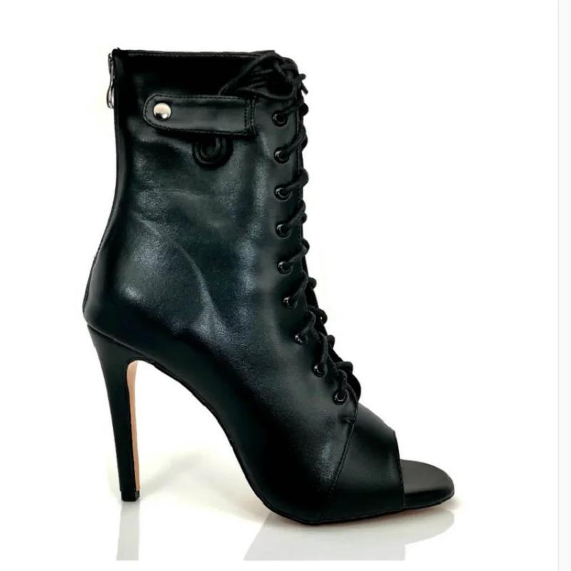 Women's Black Peep-Toe High Heel Stilettos  New Fashion Brand Party Boots for Ballroom Latin Jazz Dance Sexy Party Shoes