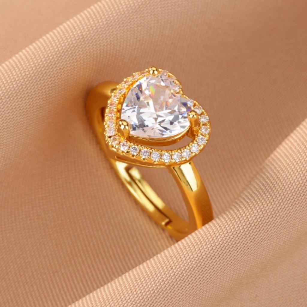 Colorful Cubic Zircon Ring for Women Stainless Steel Gold Color Open Ring Vintage Boho Wedding Party Jewelry Gift Accessories