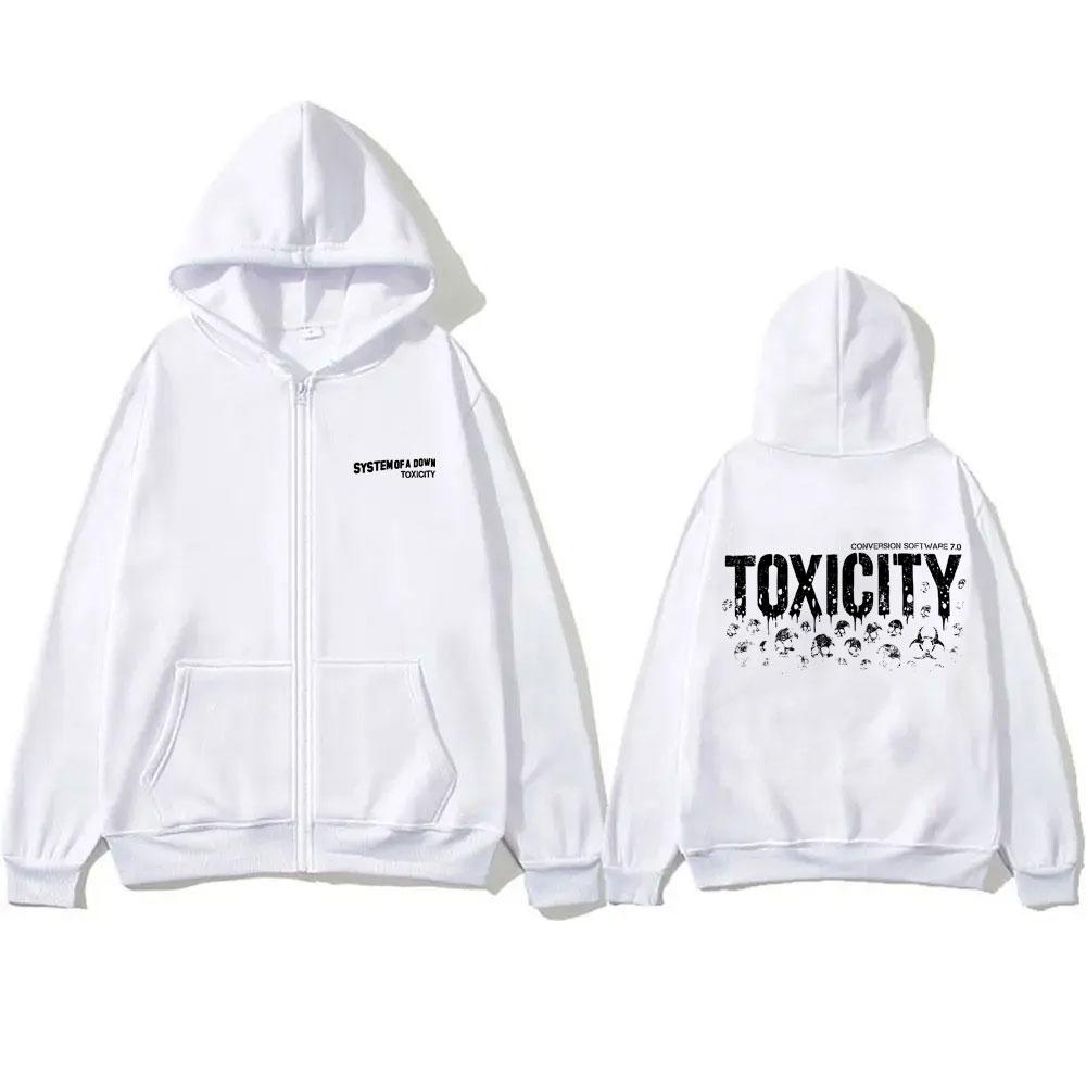 Vintage System of A Down Toxicity Skeleton Album Graphic Zipper Hoodie Men Women Rock Alternative Metal Oversized Zip Up Jacket
