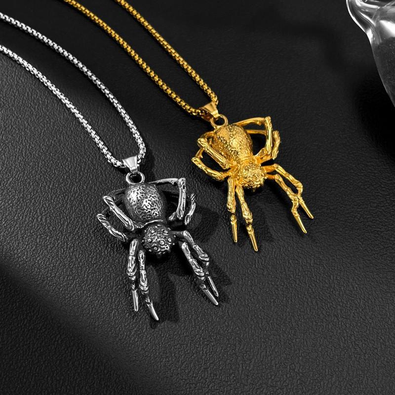 Personalized Hip-hop Necklace Men's Stainless Steel Domineering Retro Punk Style Spider Pendant Titanium Accessory