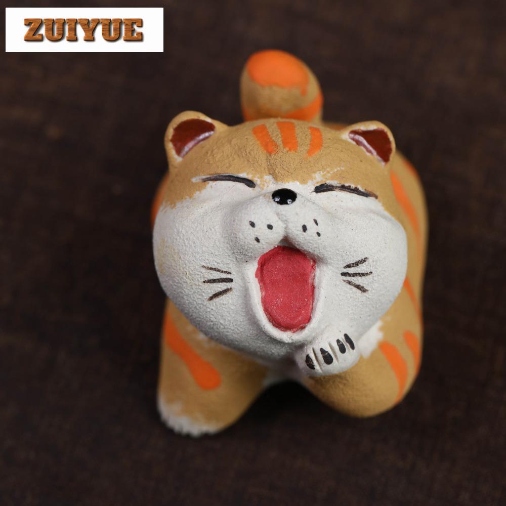 Yixing Zisha Fortune Face Washing Little Cat Tea Pet Handmade Tea Games Tea Figurine Play Toys Tea Statue Ornaments Gift Craft