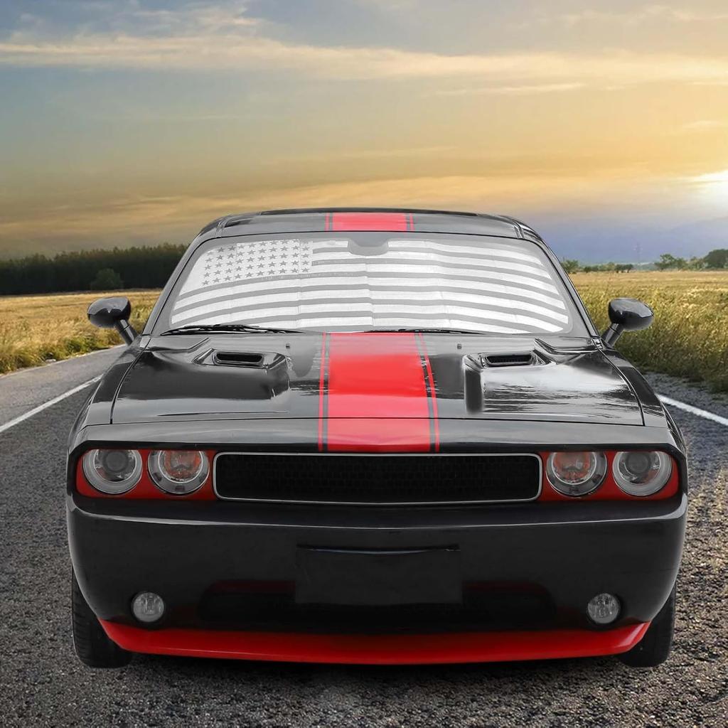 RT-TCZ Windshield Sunshade Sun Shade Heat Shield Window Sun Visor Mat for Dodge Challenger 2009-2024,US Flag