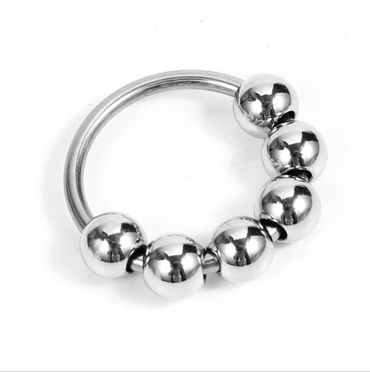 Men's Six Beads Lock Precision Sleeve Ring Stainless Steel Metal Penis Ring Sex Toys for Men Male Delay Ejaculation Cock Ring Glans Stimulator