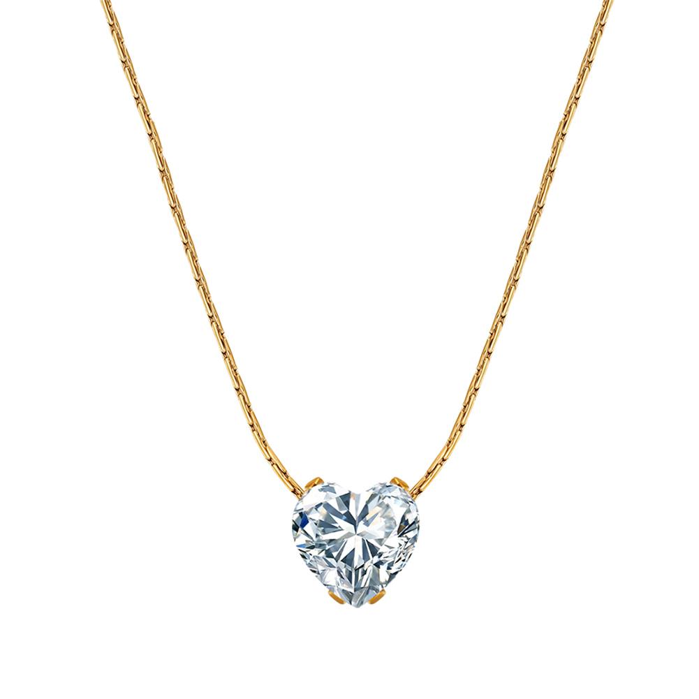EFFIE QUEEN Creative Zircon Heart Pendant Necklace Dainty Trendy Stainless Steel Heart Choker Chain Waterproof Jewelry STKN18