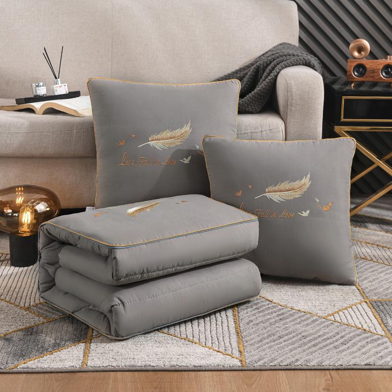 Dual-Use Embroidered Pillow Blanket: Office Nap & Car Cushion Combo