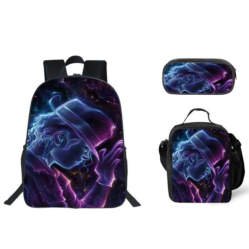 Student Backpack Lunch Bag Pencil Case 3-Piece Set, Waterproof Durable Large Capacity, MJ Pattern, Kids School Bag Set
