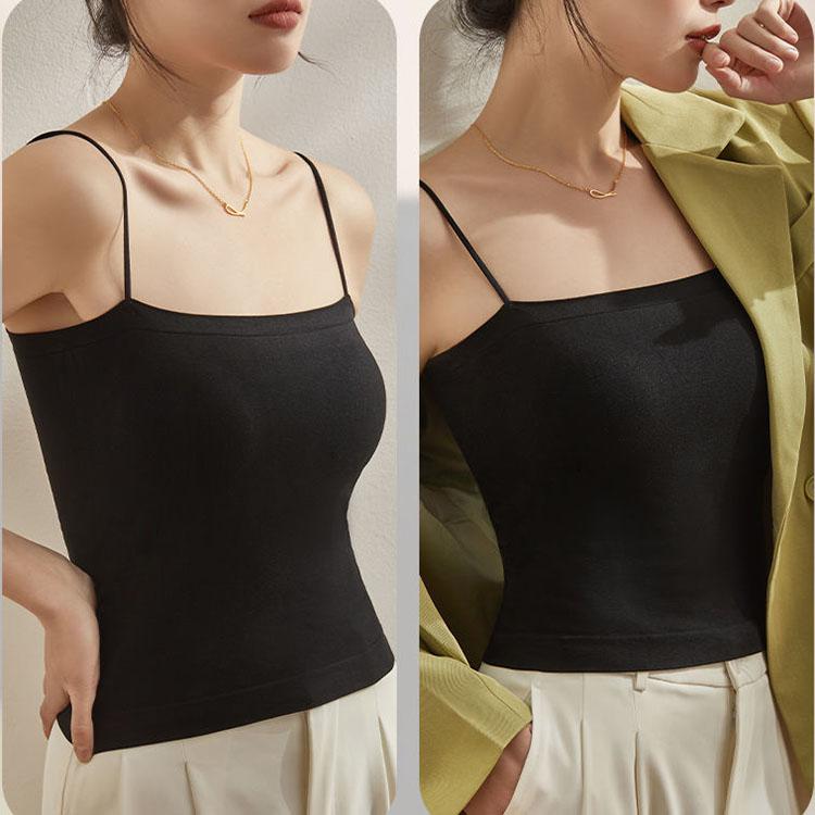 Strap with Chest Pad Vest Suspender with Thin Shoulder Strap Bra Underwear Sleeveless Top Female Slim Solid Color Tank Top