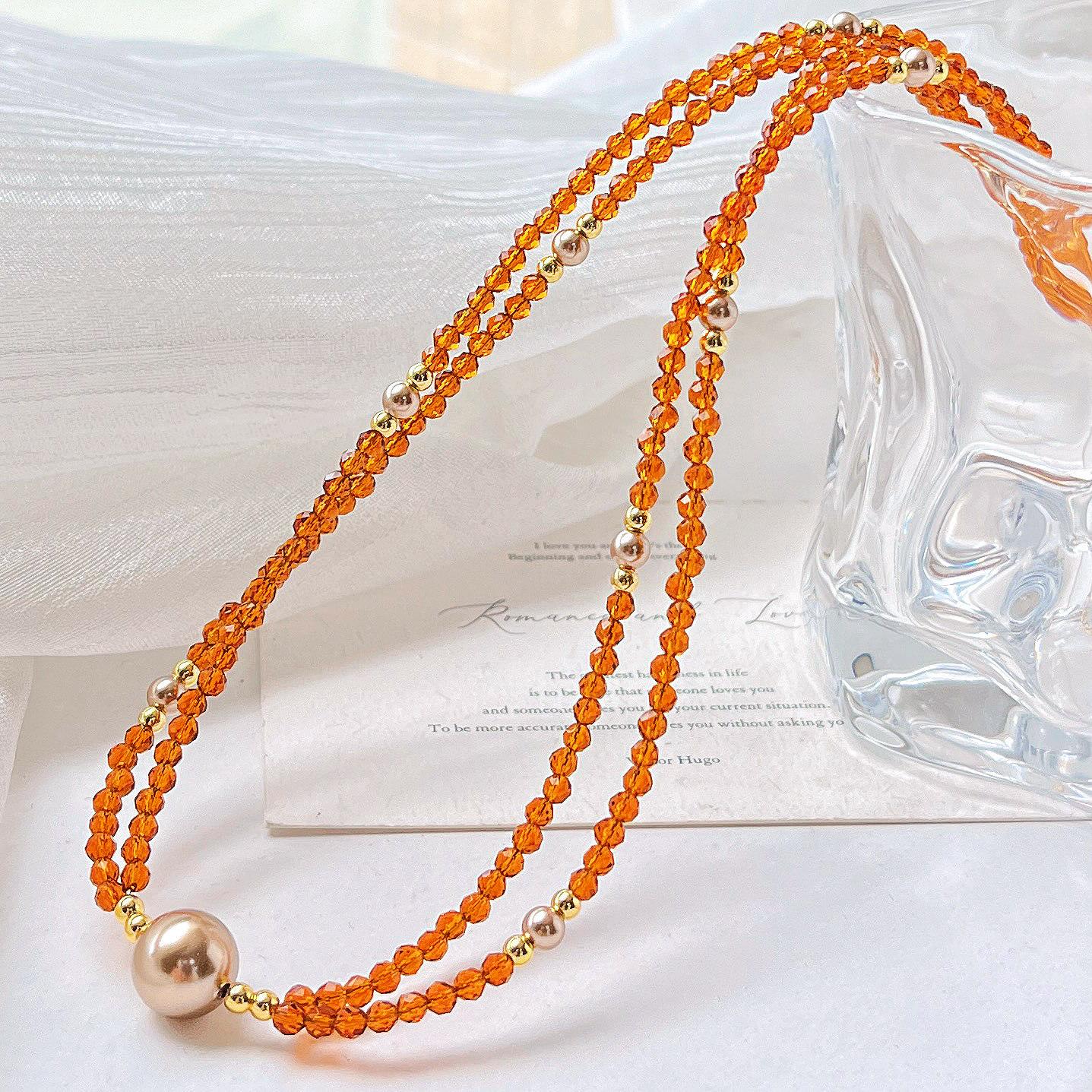 

Autumn and Winter Maillard Vintage Style Faux Fanta Garnet Pearl Cross Clavicle Chain Necklace
