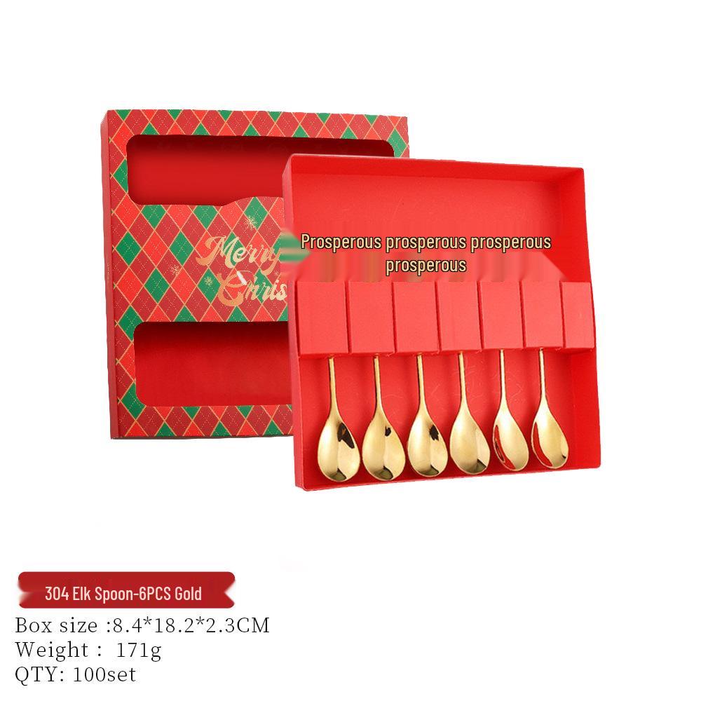 Reindeer-Themed 304 Stainless Steel Coffee and Dessert Mixing Spoon Gift Set In Cute Christmas Box