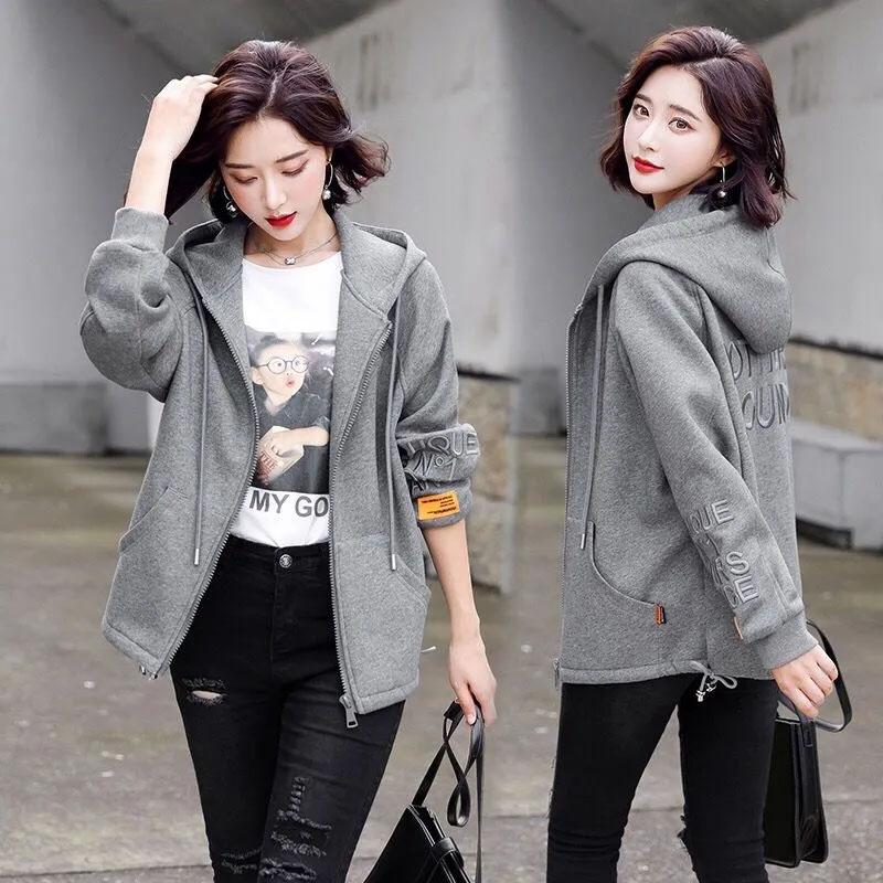 Coat for Women Cotton Casual Oversize Cardigan Double Layer Hooded Loose Zipper Jacket