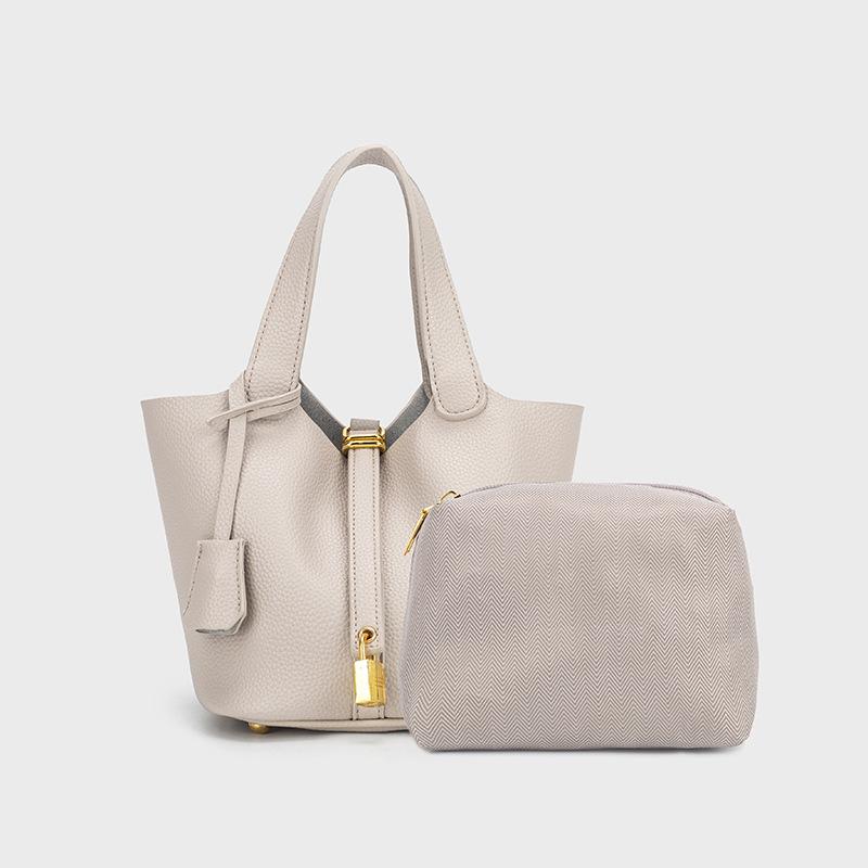 Classic Basket PU Women's Handbag, Simple Bucket Bag, Mother and Child Bag, Fashiable and Versatile Women's Bag