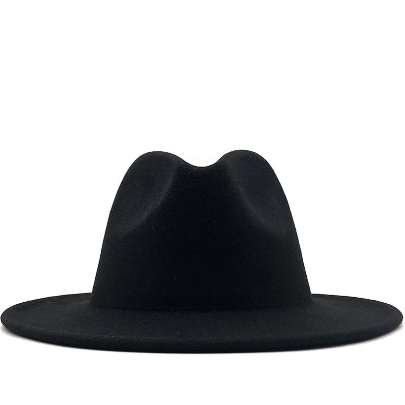 Woolen top hat European and American fashion black plus white color matching hat women's flat-brimmed jazz hat CM