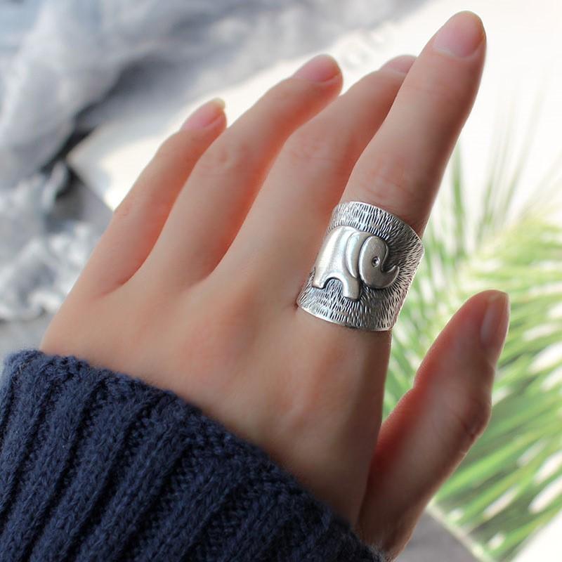 Vintage Ethnic Elephant Ring Adjustable Open Band Copper Plated Women Men Boho Statement Jewelry