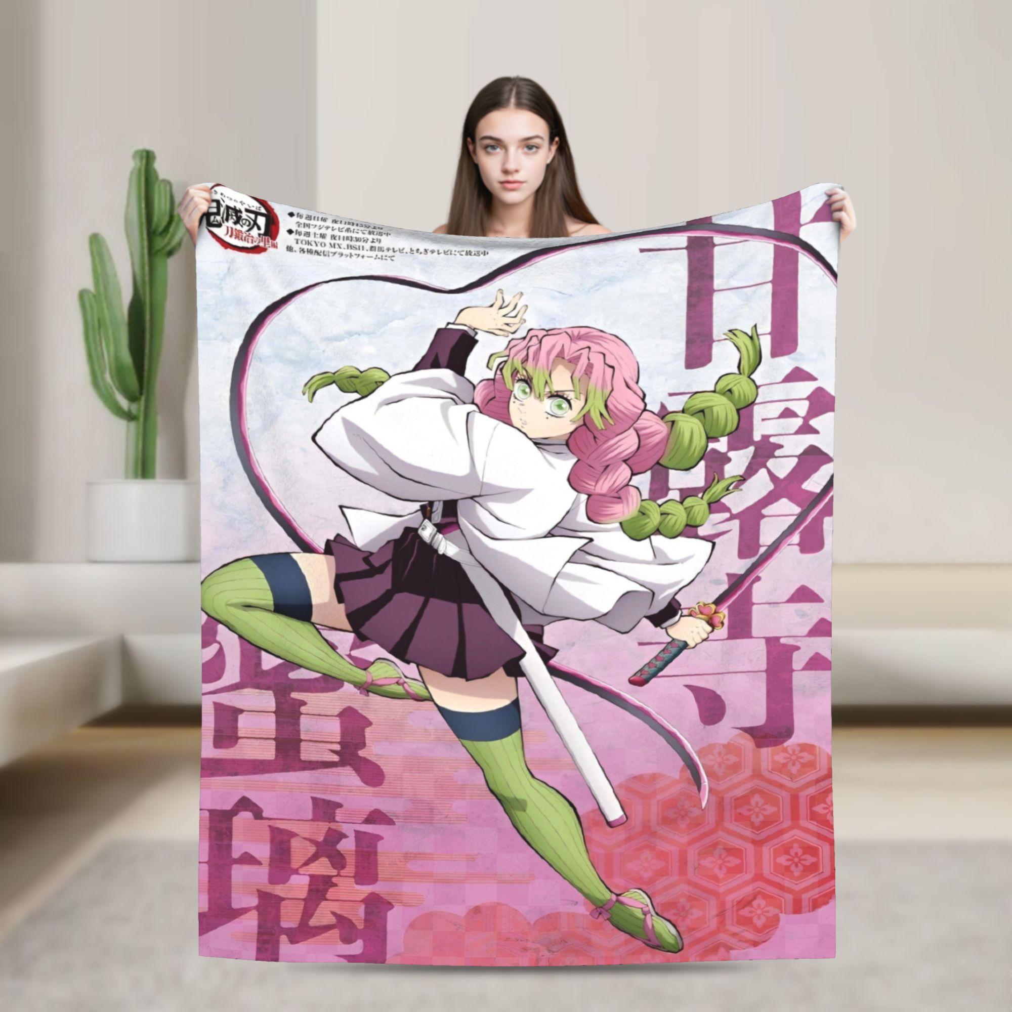 Nezuko s Kimono Tribute- Asanoha Pink Hemp Leaf Blanket Demon Slayer Flannel Funny Warm Throw Blanket for Home Winter 30x40in