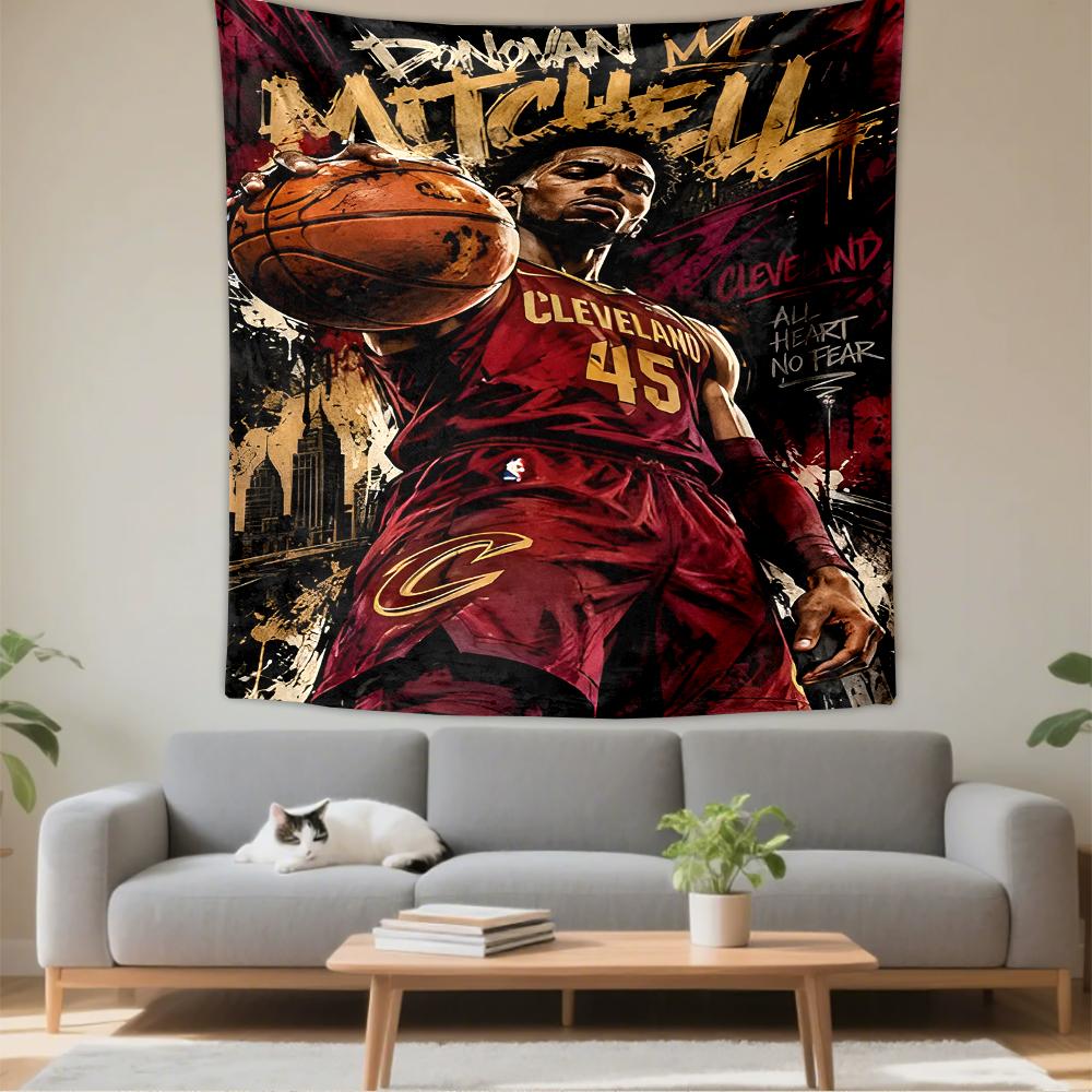 Donovan Mitchell 45 Cleveland Cavaliers Art Tapestry Wall Hanging Decor for Living Room Bedroom Home