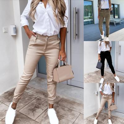 Kadın Bodycon Pantolon Düz Renk Cepli Bahar Sonbahar Her Şeyle Uyumlu Bilekten Bağlamalı Kısa Pantolon Günlük Giyim İçin