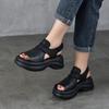 Johnature Sandálias Leves de Sola Grossa com Peep Toe Versátil Casual Couro Genuíno Sola Macia Sapatos Femininos