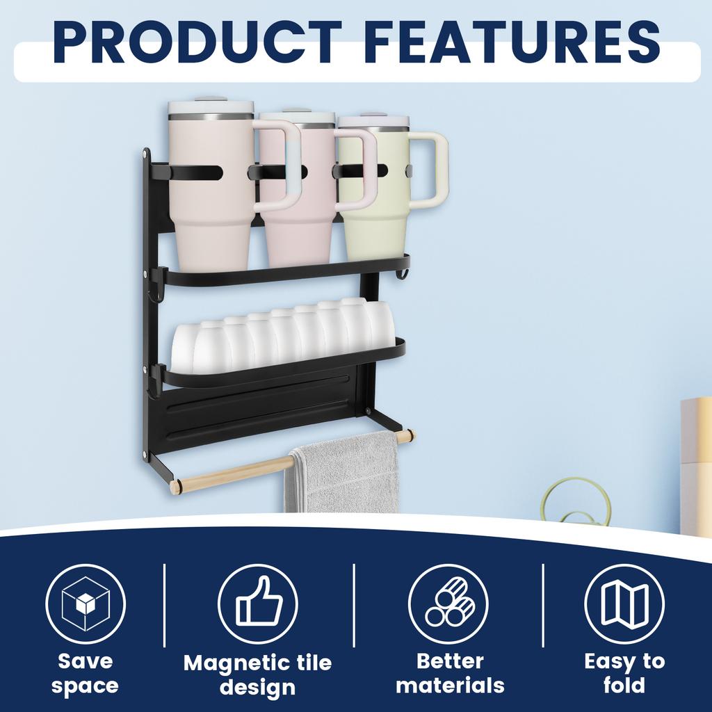Magnetic Water Bottle Storage Rack Multifunctional Tumbler Holder Carbon Steel Water Cup Holder Organizer For Stanley Cup