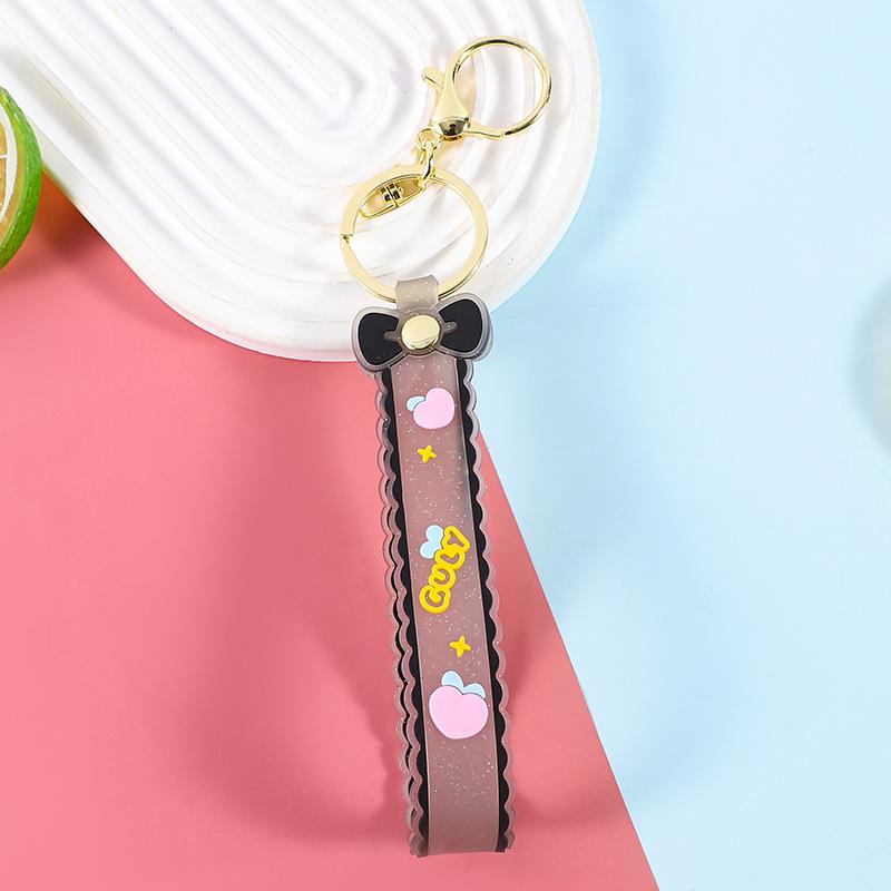 Silicone Glitter Bow Keychain with Leather Strap - Cartoon Style Gift Accessory