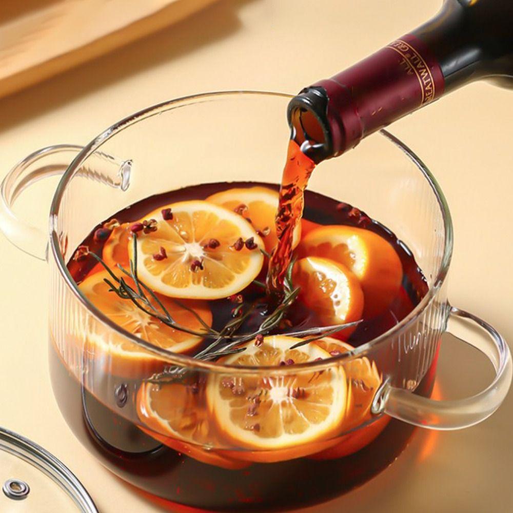 1.6L Cooking Pot Binaural Handle Soup Pot High Borosilicate Glass Saucepan  Microwave Oven