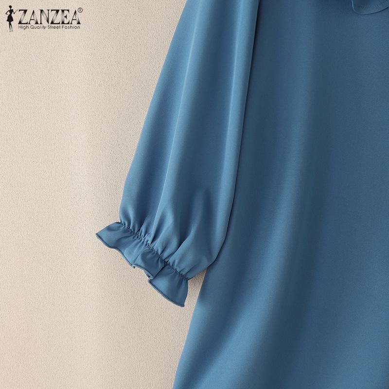 ZANZEA Women Ruffles Round Neck Casual 3/4 Sleeve Loose Blouse
