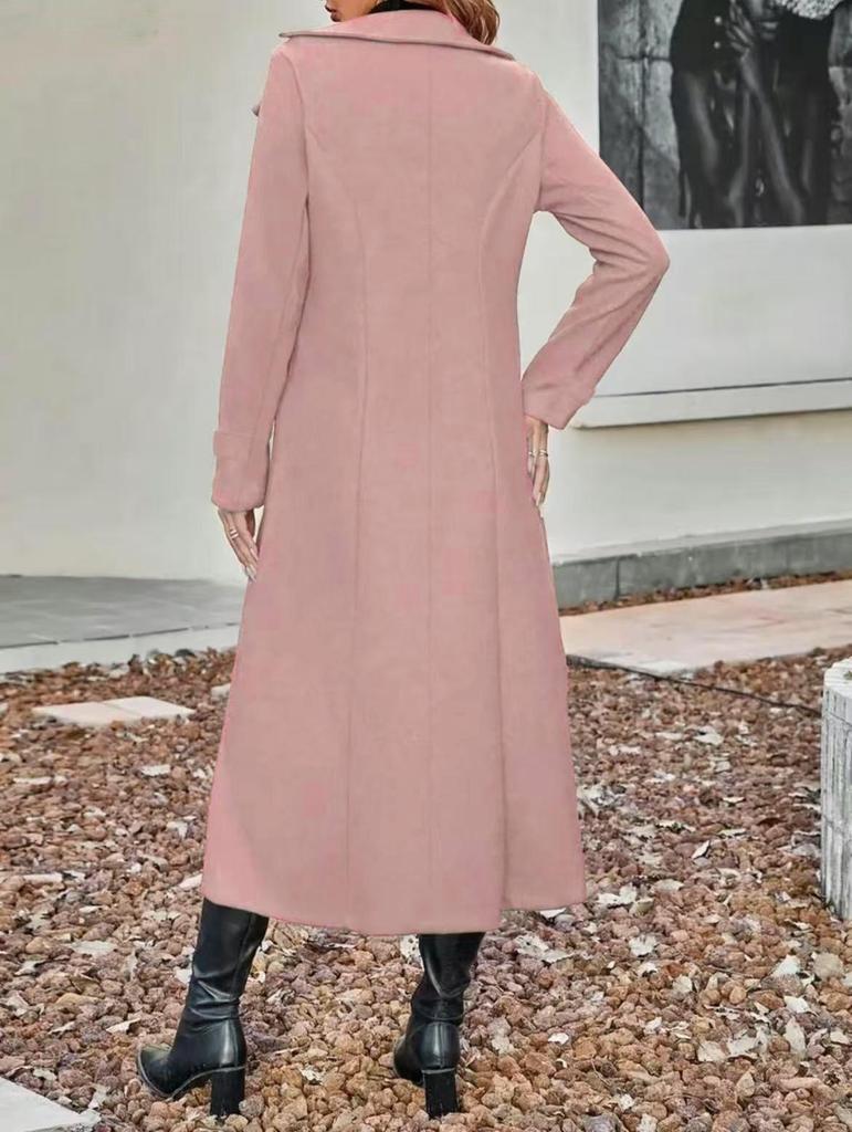European-American Slimming Double-Breasted Mid-Length Wool Coat with Cinched Waist and Lapel 2025