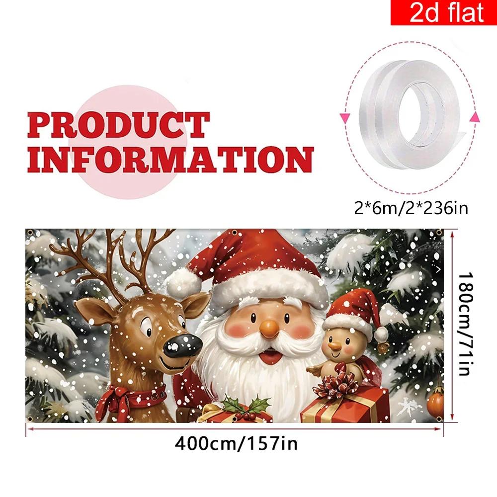 2D door banner 1 Christmas-themed garage door banner polyester cartoon Santa reindeer snowflake background